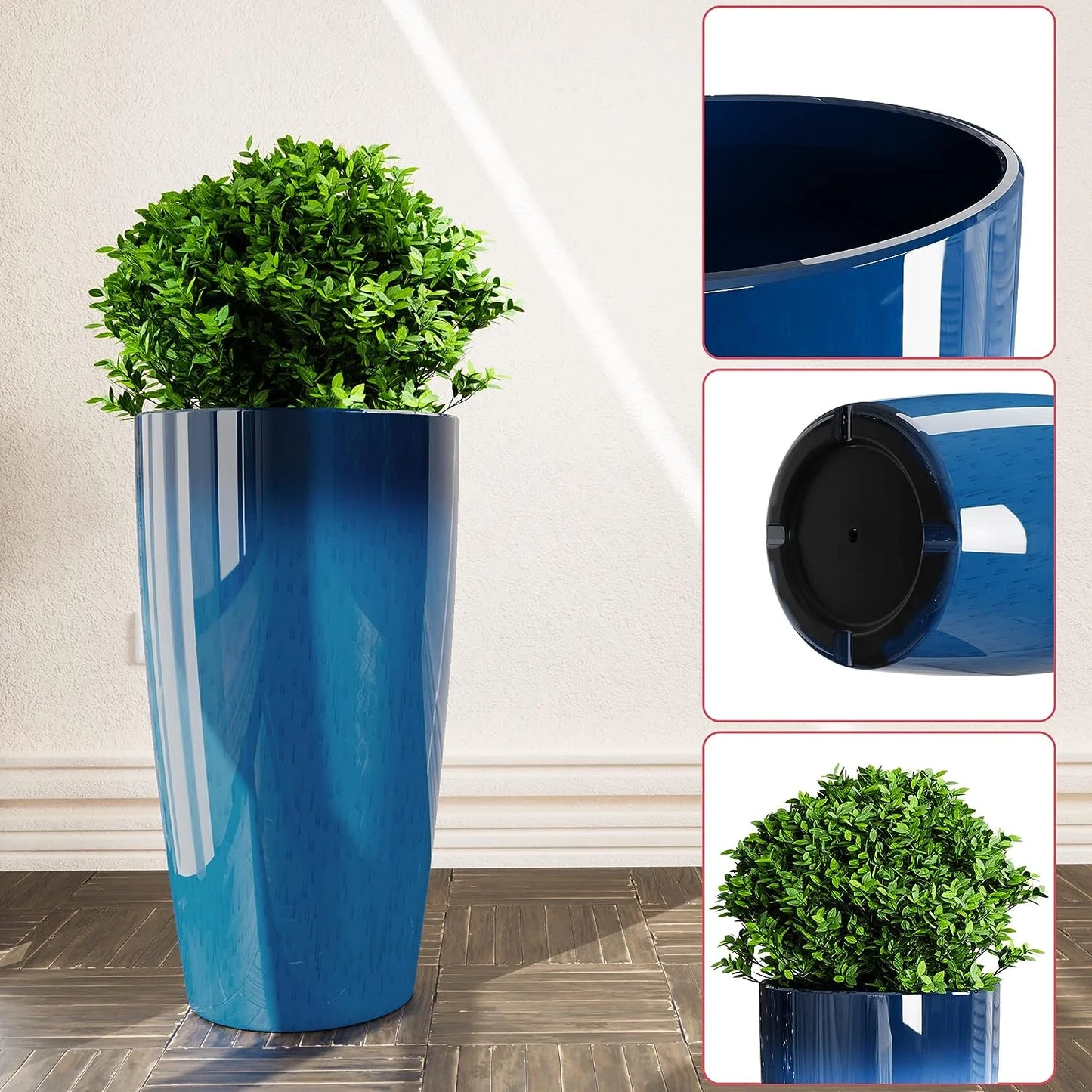 21 Inch Tall Planters for Outdoor Plants Set of 2,Outdoor Planters for Front Porch,Large Pots for Plants Outdoor Indoor,Blue Planters Flower Pots